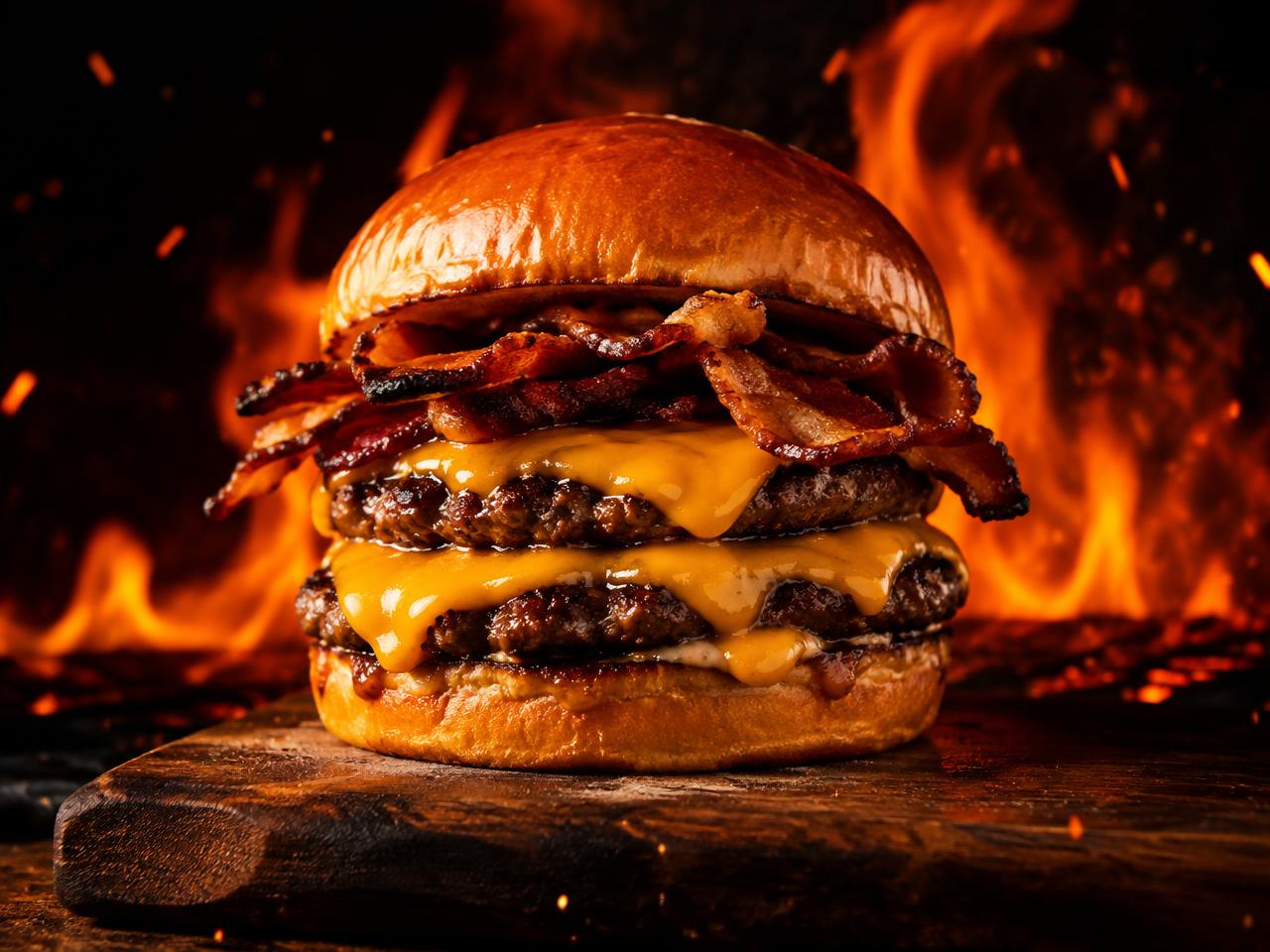 Hambúrguer artesanal com bacon e cheddar